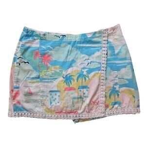 Crown & Ivy Watercolor Beach Print Skort - Size 10 - Tropical Crochet Colorful